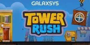 Tower Rush title banner Galaxsys title banner for Tower Rush set over the cartoon street of the game